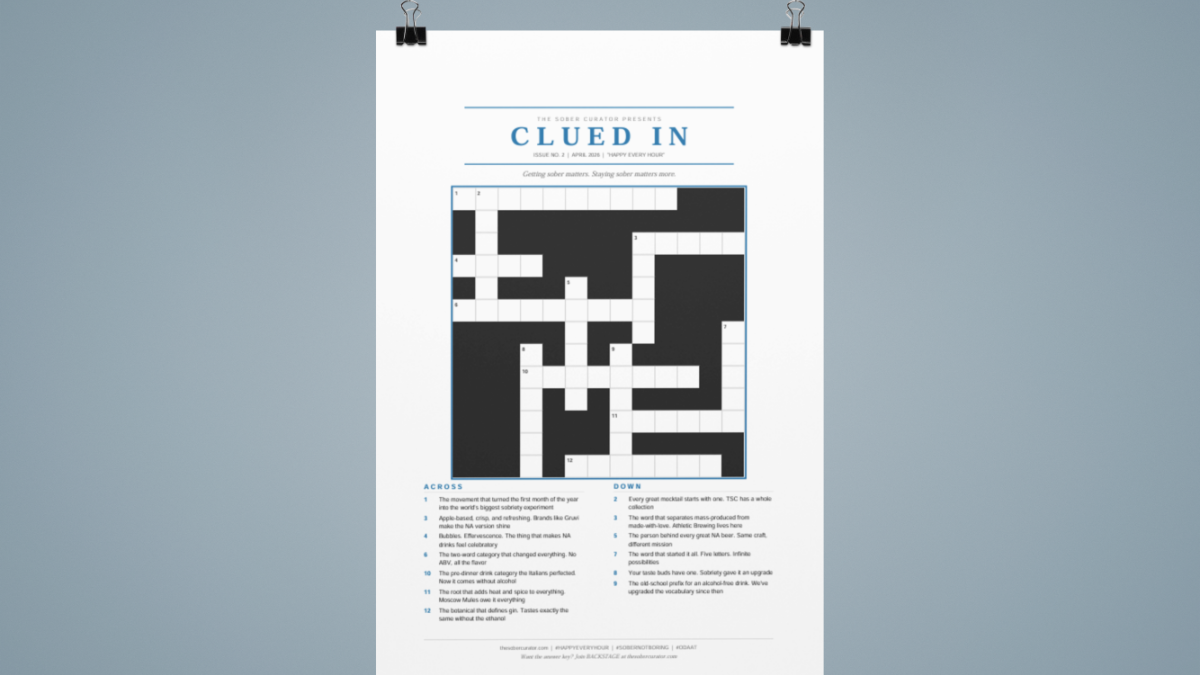 Clued In Issue 2: Happy Every Hour | Free NA Beverage Crossword | The Sober Curator