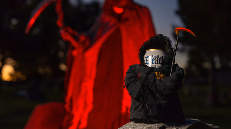 Puffin x Liquid Death: The Halloween Costume Your Can Has Been Dying to Wear Puffin Drinkwear Liquid Death Collab
